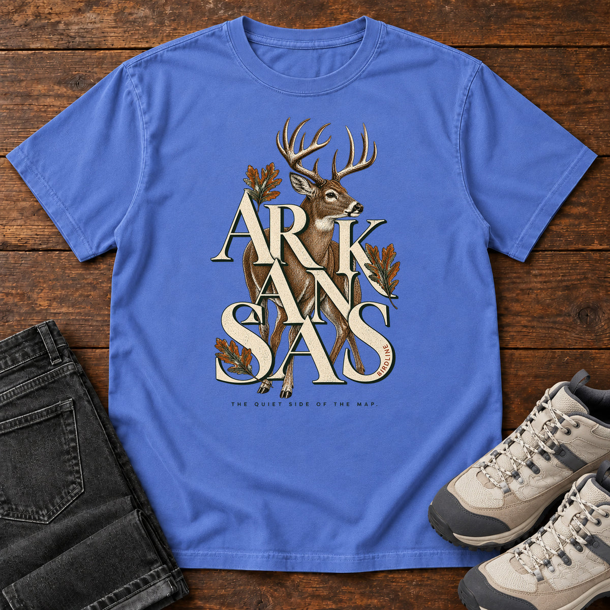 Arkansas the Quiet Side Deer T-Shirt in Mystic Blue
