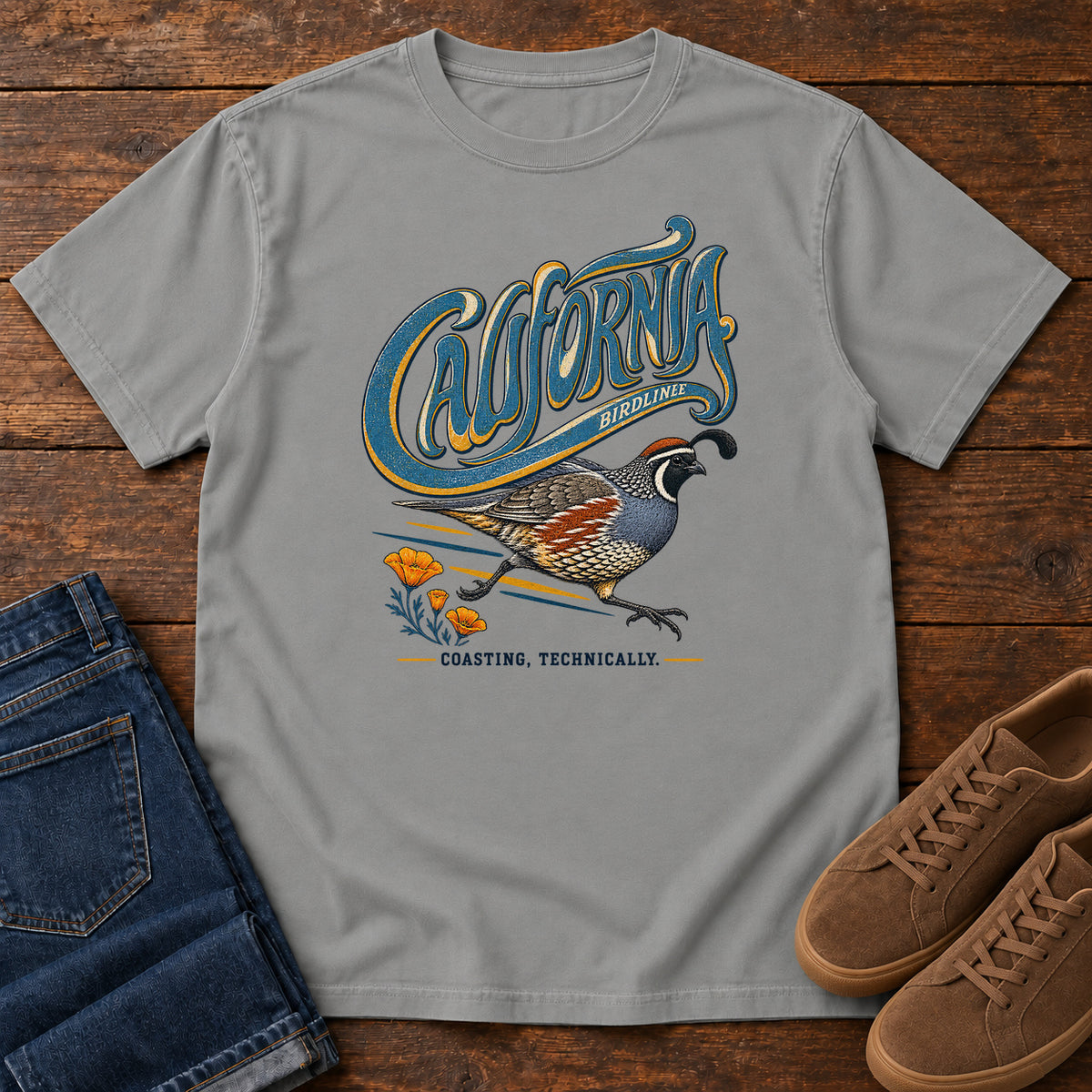 California Coasting Technically Quail T-Shirt in Grey