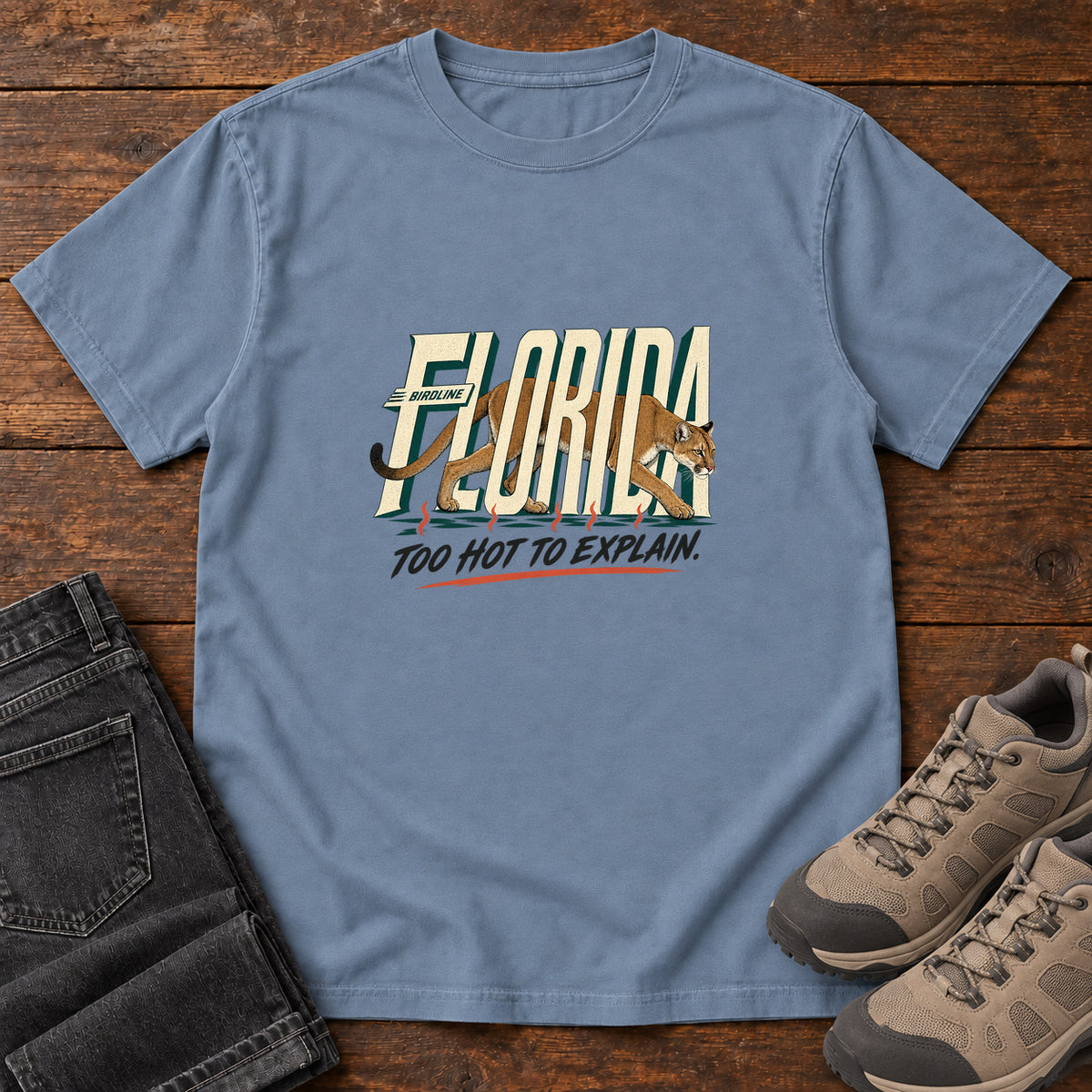 Florida Too Hot to Explain Panther T-Shirt in Blue Jean