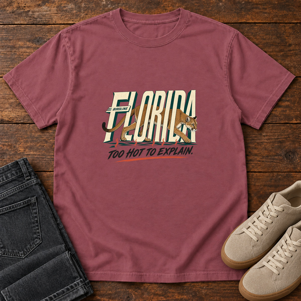 Florida Too Hot to Explain Panther T-Shirt in Brick