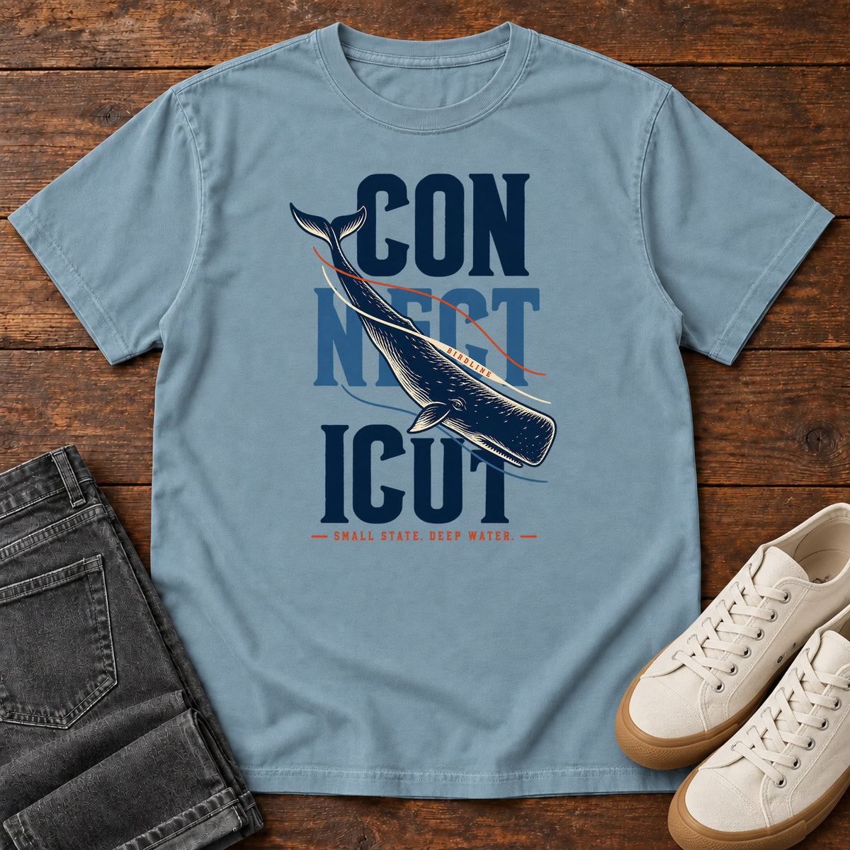 Connecticut Small State Deep Water Whale T-Shirt in Ice Blue