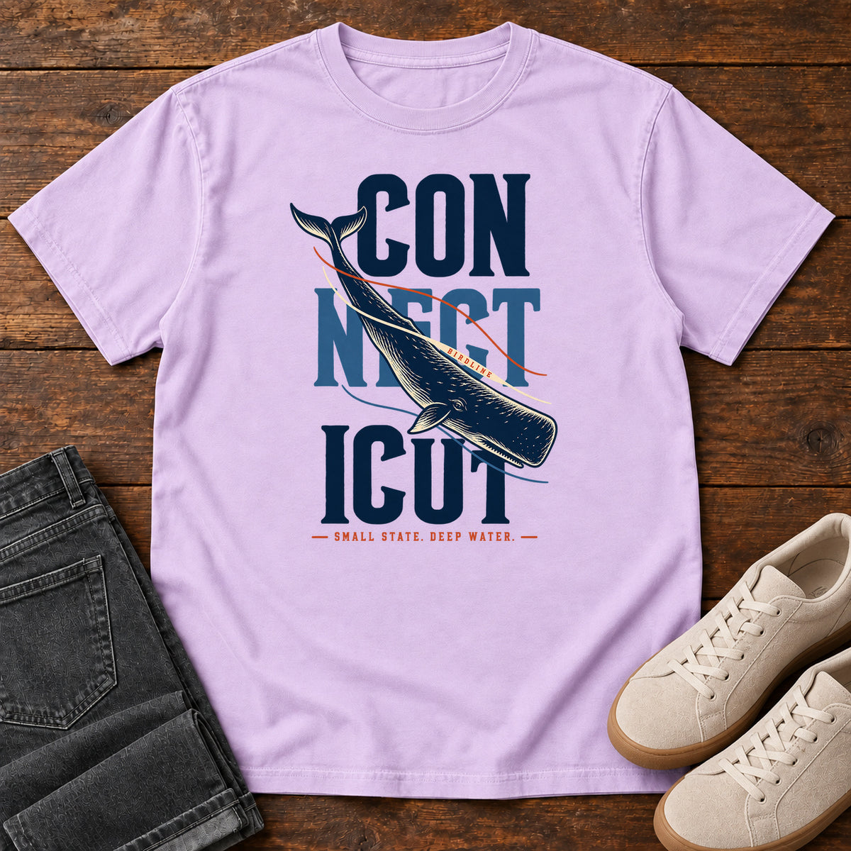 Connecticut Small State Deep Water Whale T-Shirt in Orchid