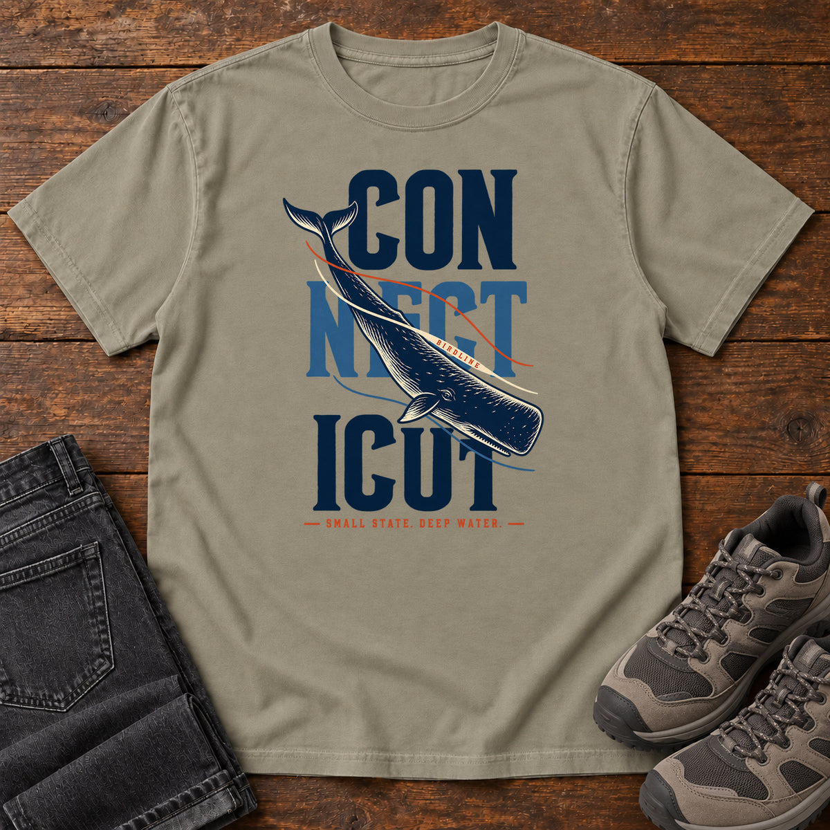 Connecticut Small State Deep Water Whale T-Shirt in Sandstone