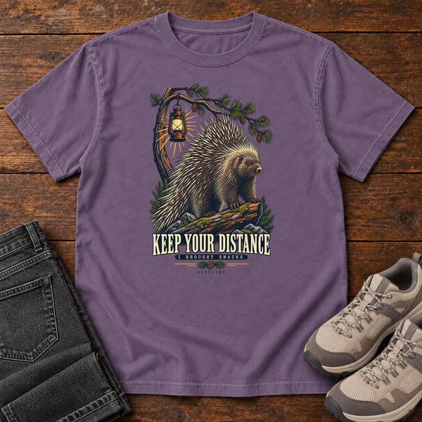 Keep Your Distance I Brought Snacks Porcupine T-Shirt in Grape, front view
