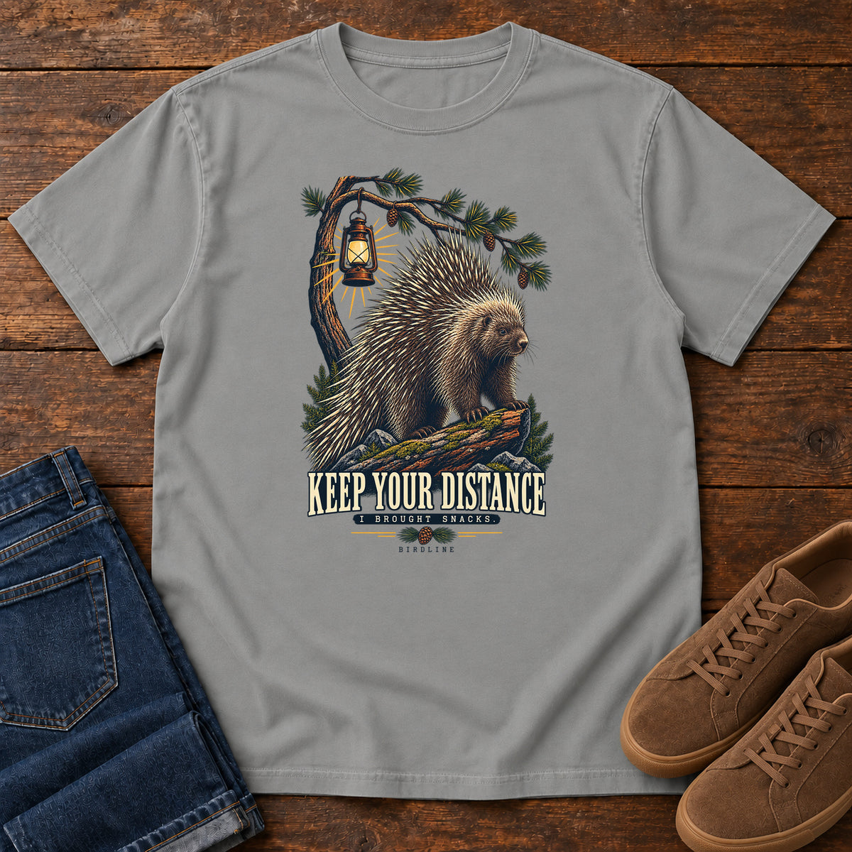 Keep Your Distance I Brought Snacks Porcupine T-Shirt in Grey