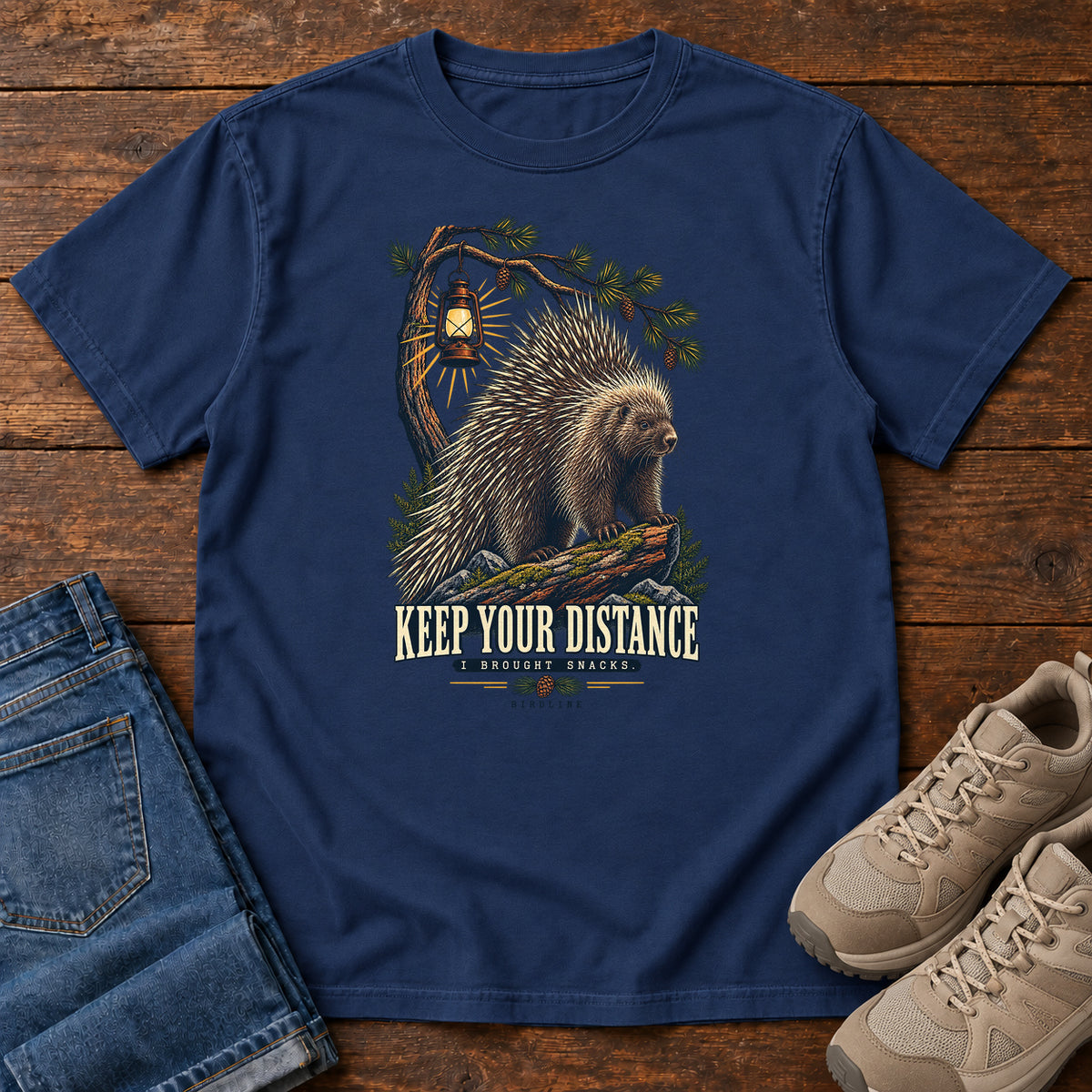 Keep Your Distance I Brought Snacks Porcupine T-Shirt in True Navy