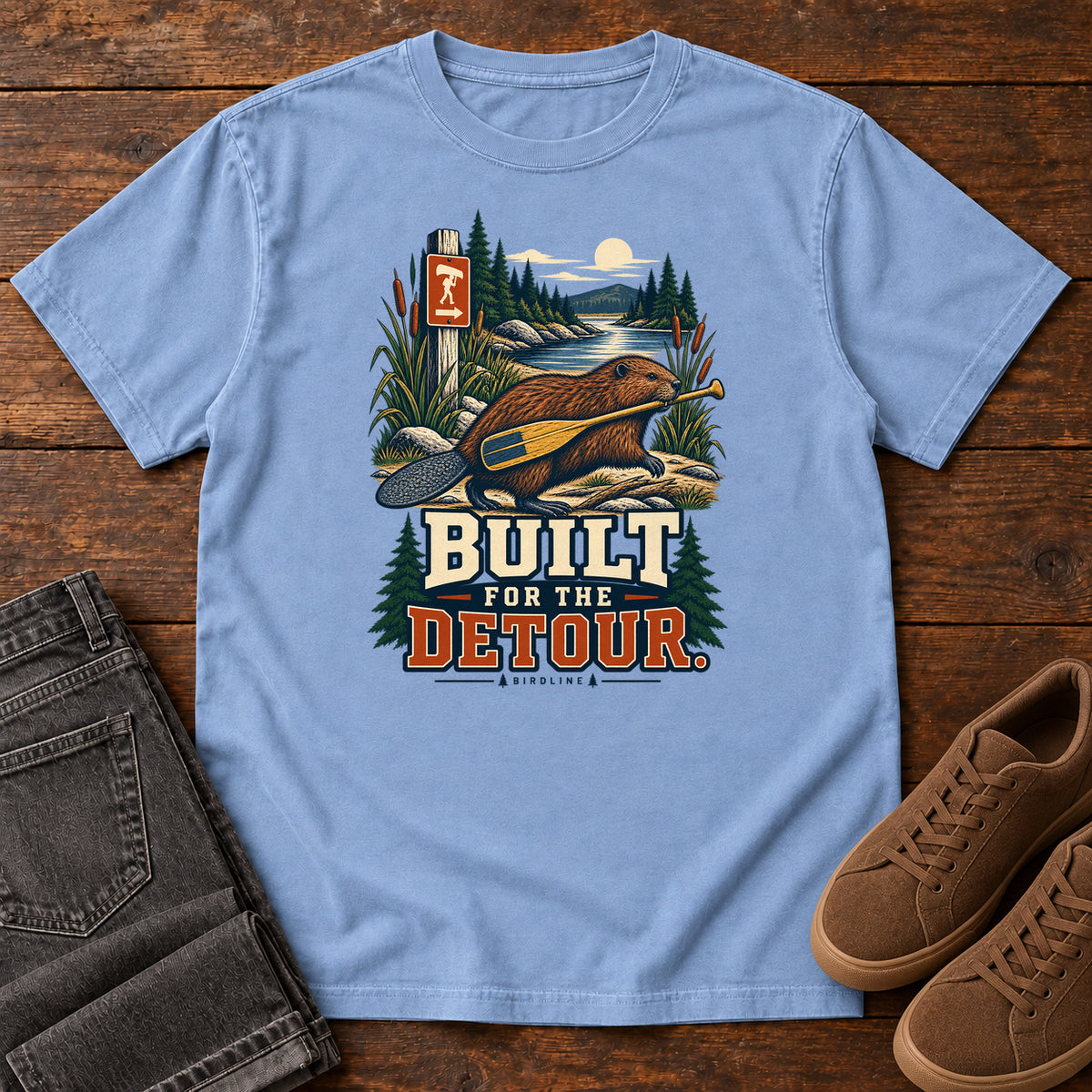 Built for the Detour Beaver T-Shirt in Washed Denim