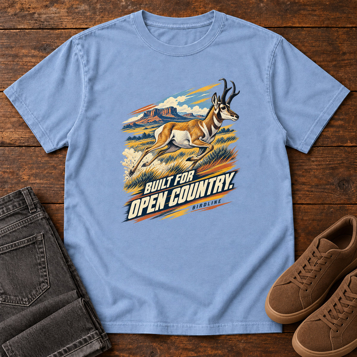 Built for Open Country Pronghorn T-Shirt in Washed Denim