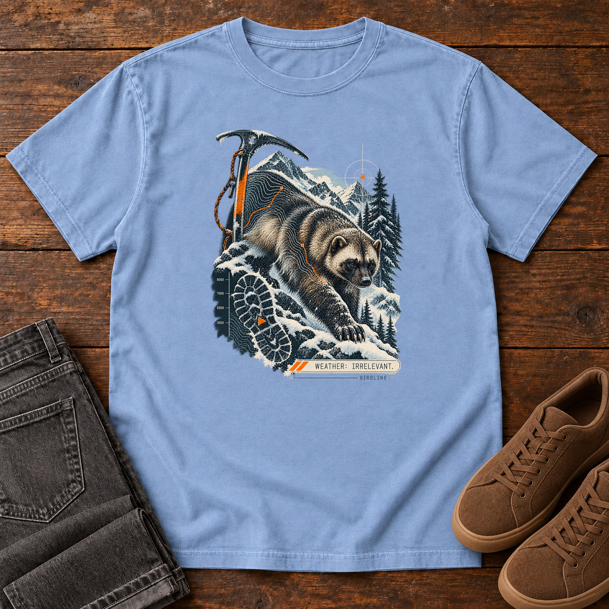 Weather Irrelevant Wolverine T-Shirt in Washed Denim
