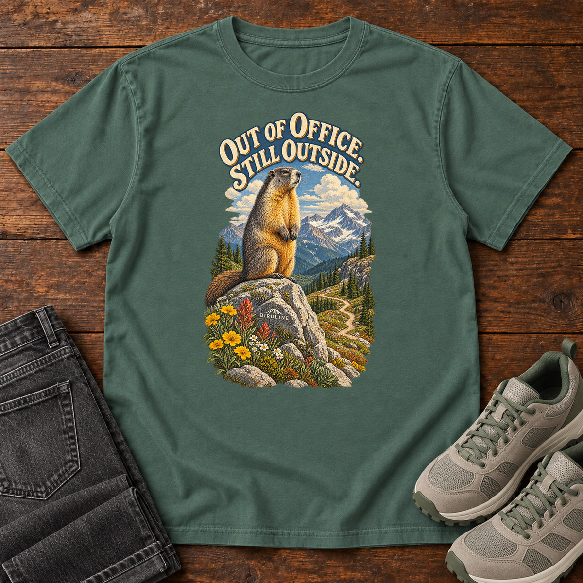 Out of Office Still Outside Marmot T-Shirt in Blue Spruce