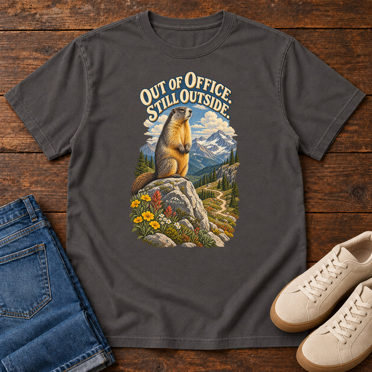 Out of Office Still Outside Marmot T-Shirt in Graphite