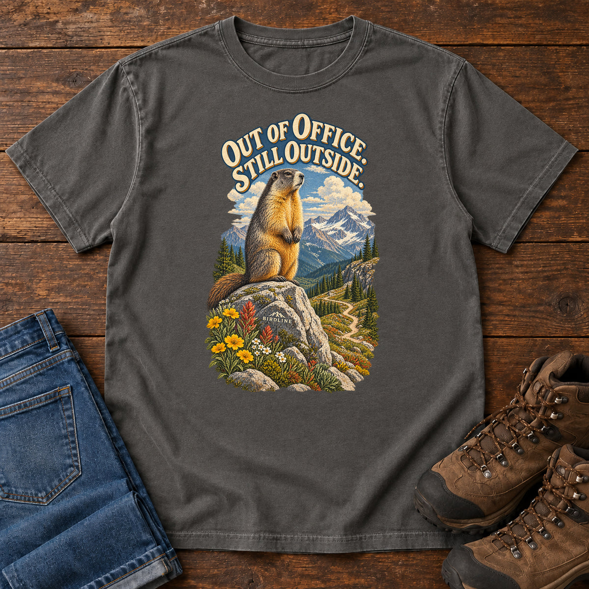 Out of Office Still Outside Marmot T-Shirt in Pepper