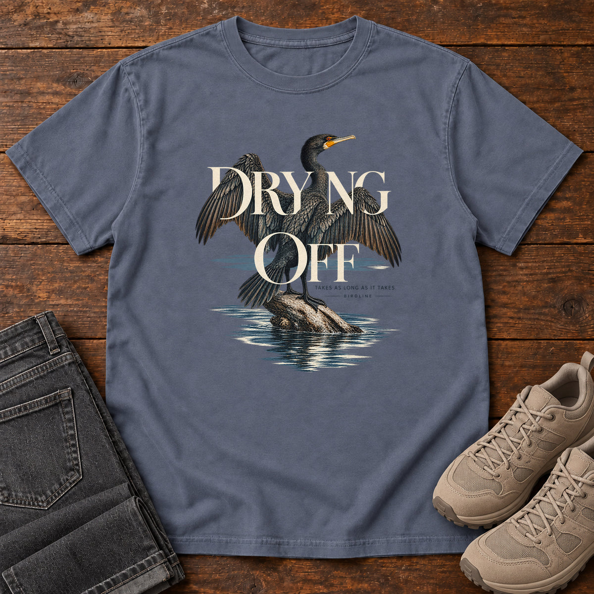 Drying Off Cormorant T-Shirt in Denim