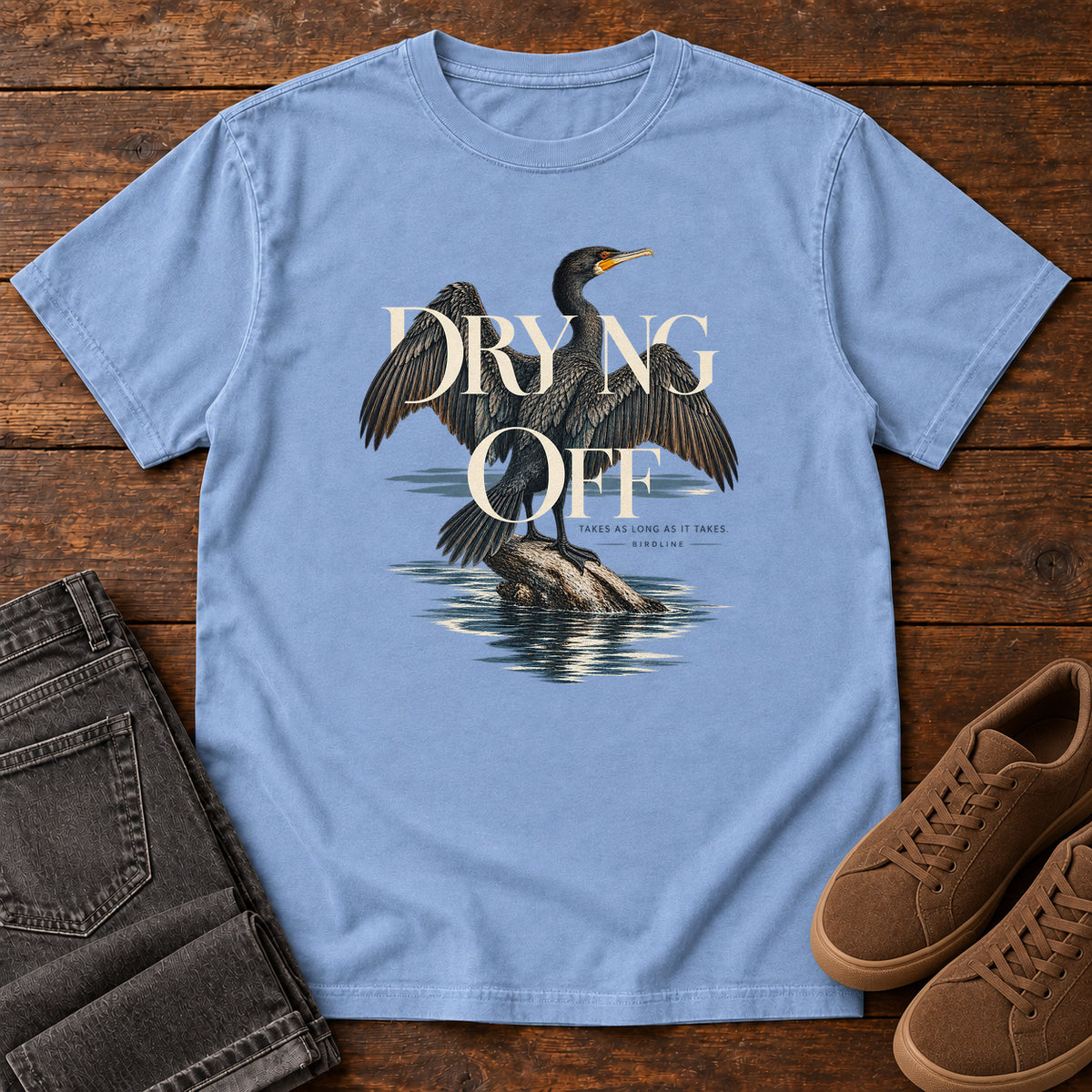 Drying Off Cormorant T-Shirt in Washed Denim