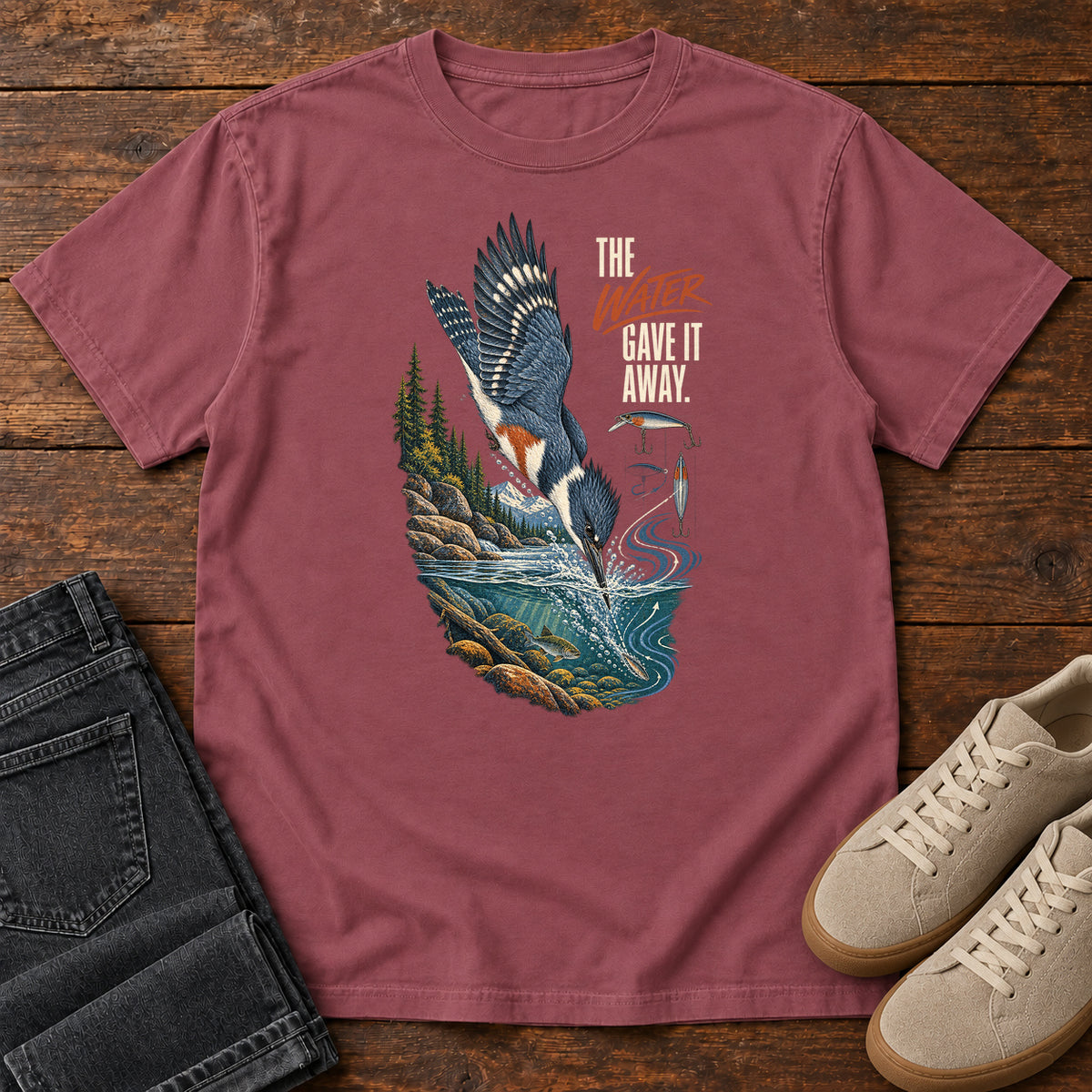 The Water Gave It Away Kingfisher T-Shirt in Brick
