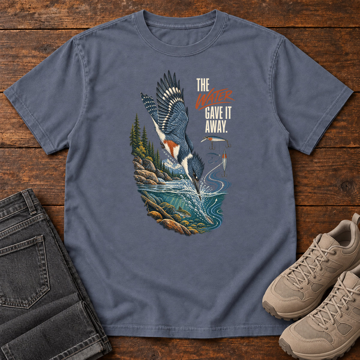 The Water Gave It Away Kingfisher T-Shirt in Denim