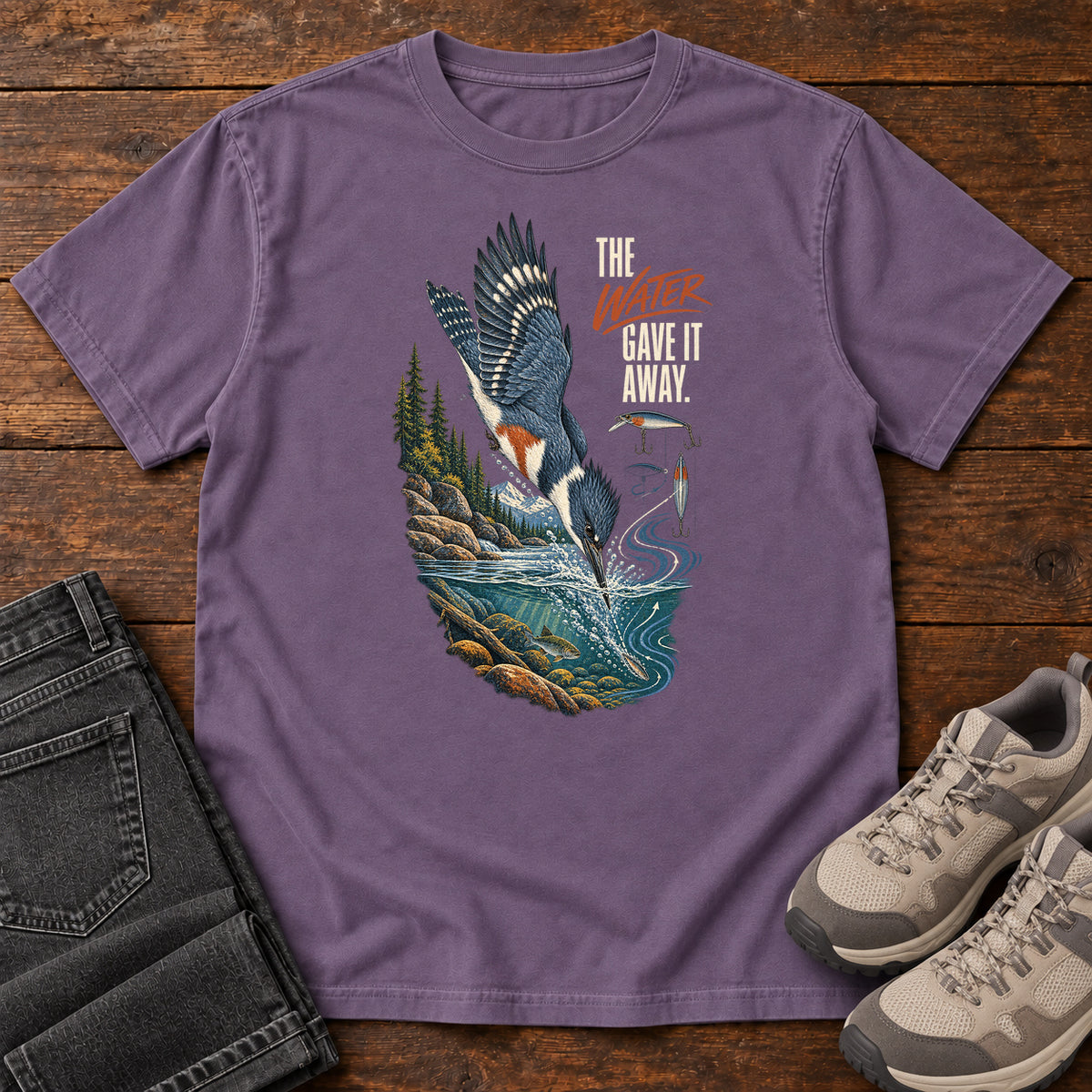 The Water Gave It Away Kingfisher T-Shirt in Grape