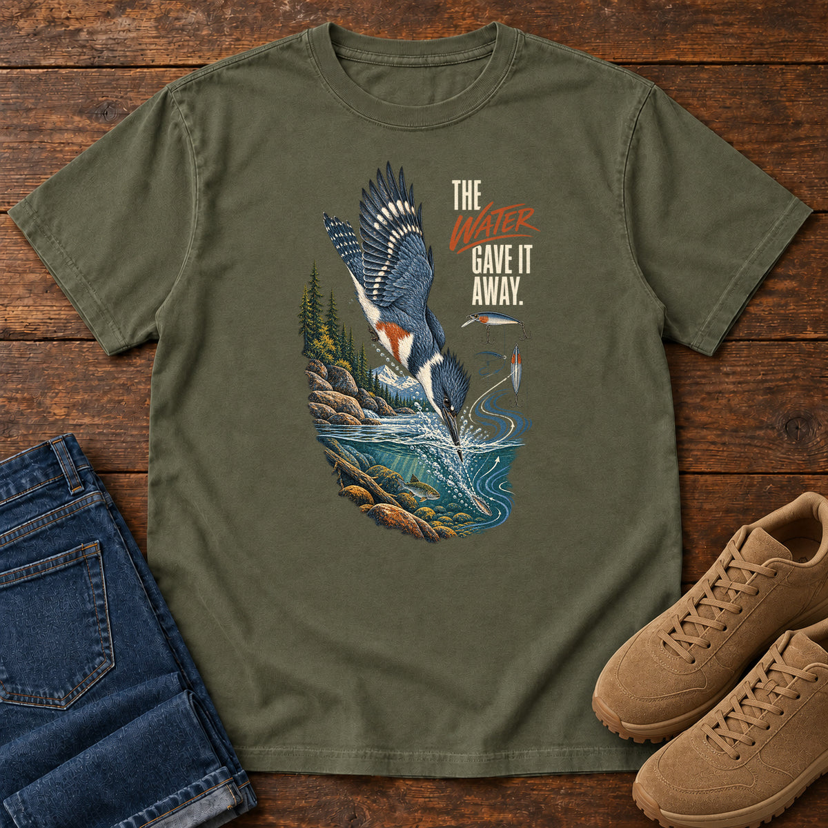 The Water Gave It Away Kingfisher T-Shirt in Sage