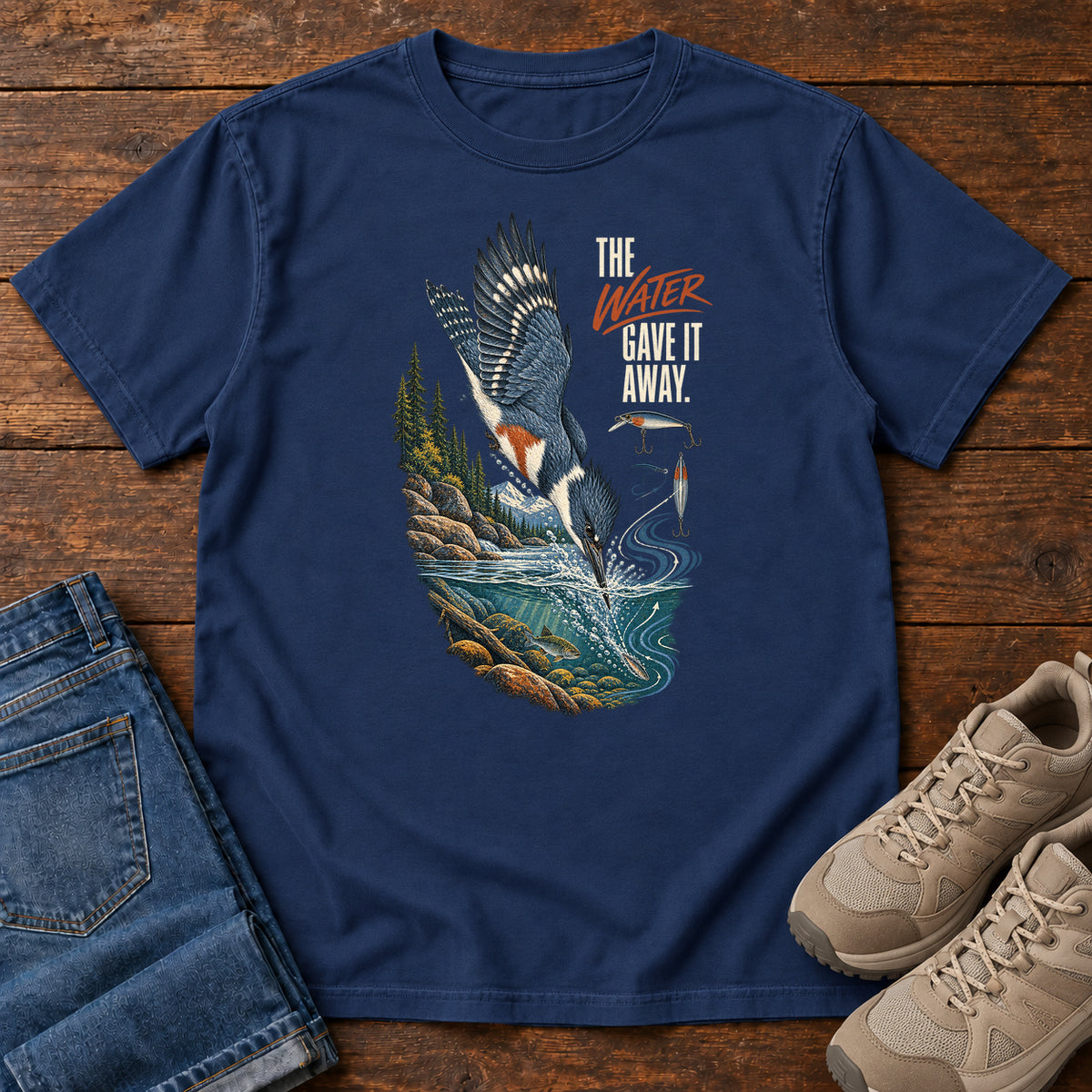 The Water Gave It Away Kingfisher T-Shirt in True Navy