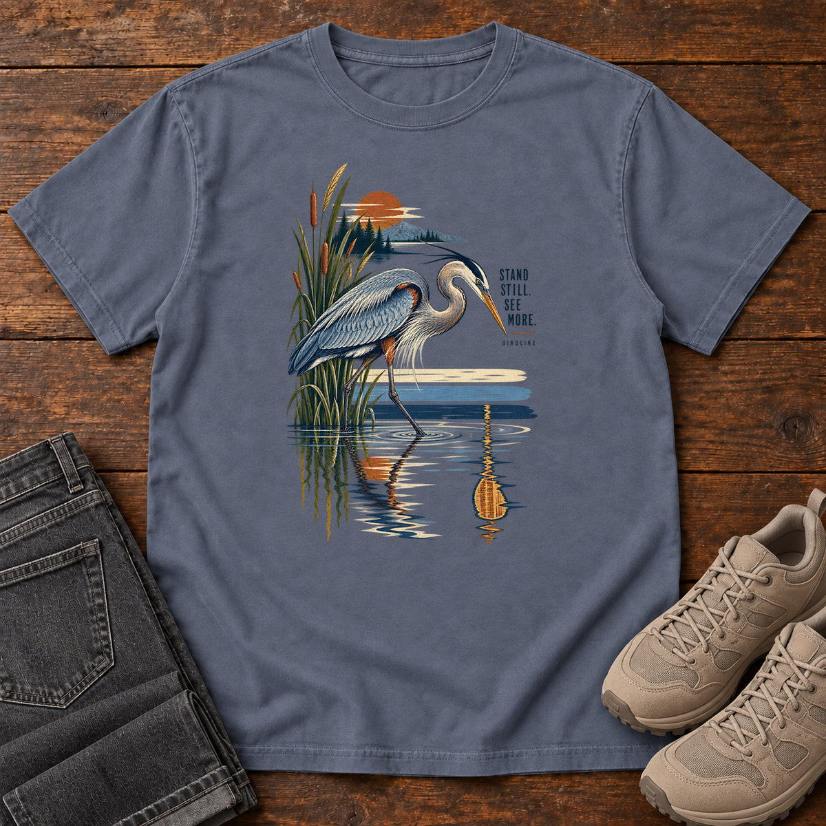Heron Reflection T-Shirt in Denim