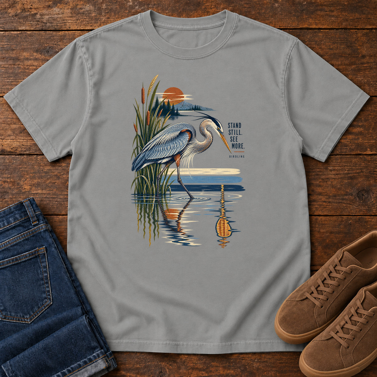 Heron Reflection T-Shirt in Grey
