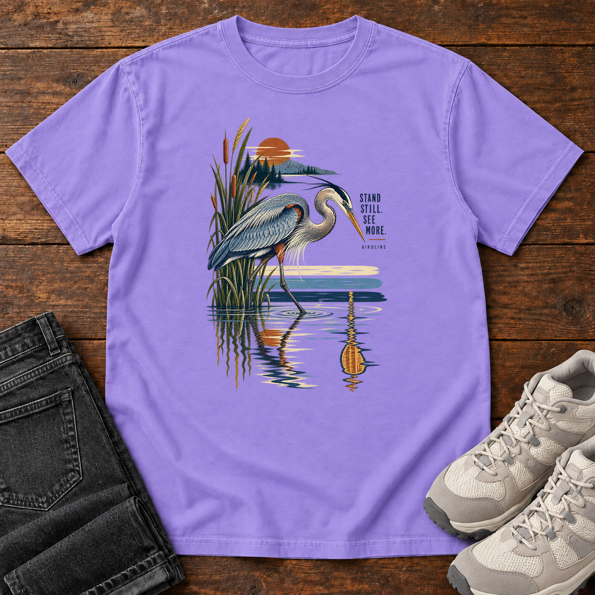 Heron Reflection T-Shirt in Violet