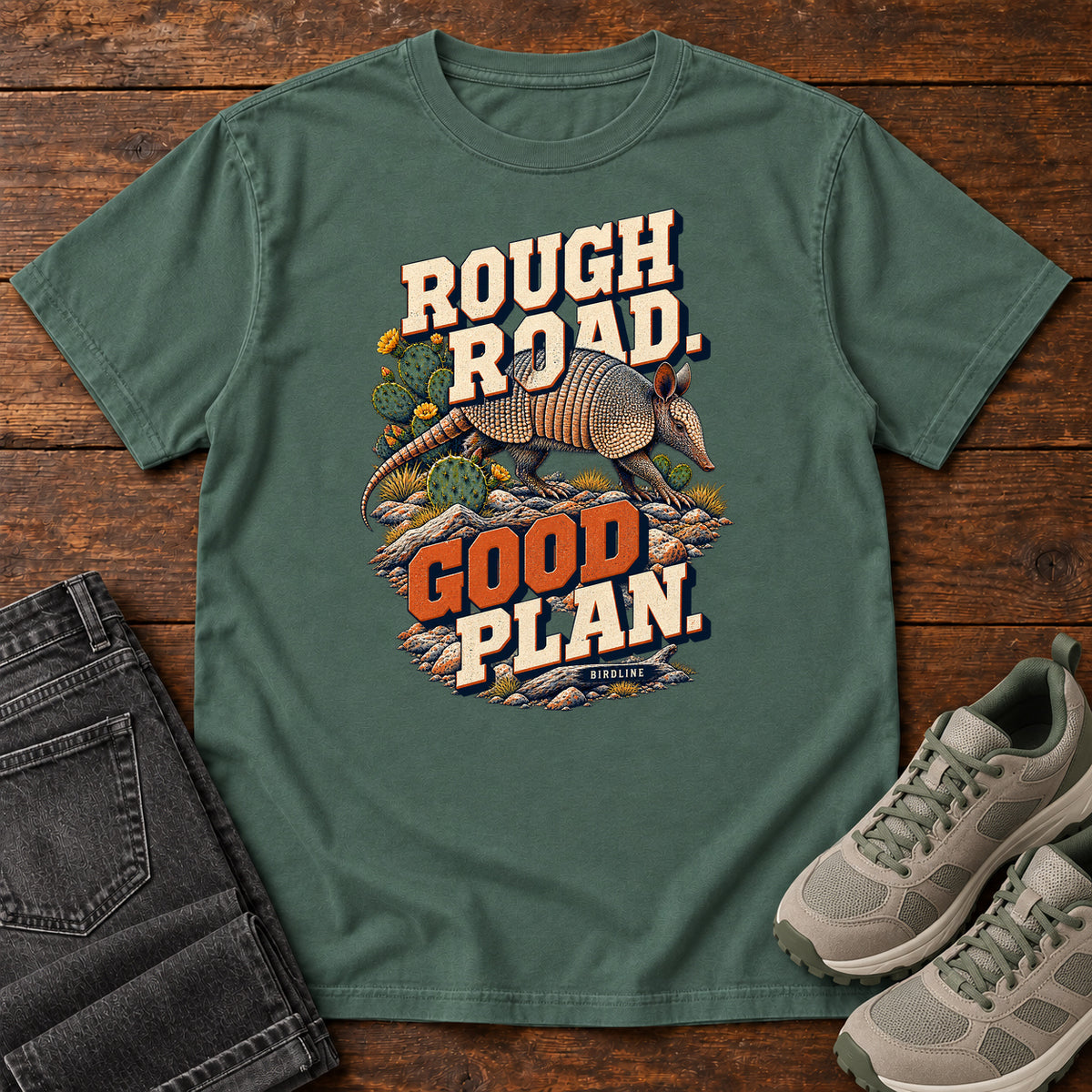 Rough Road Good Plan Armadillo T-Shirt in Blue Spruce