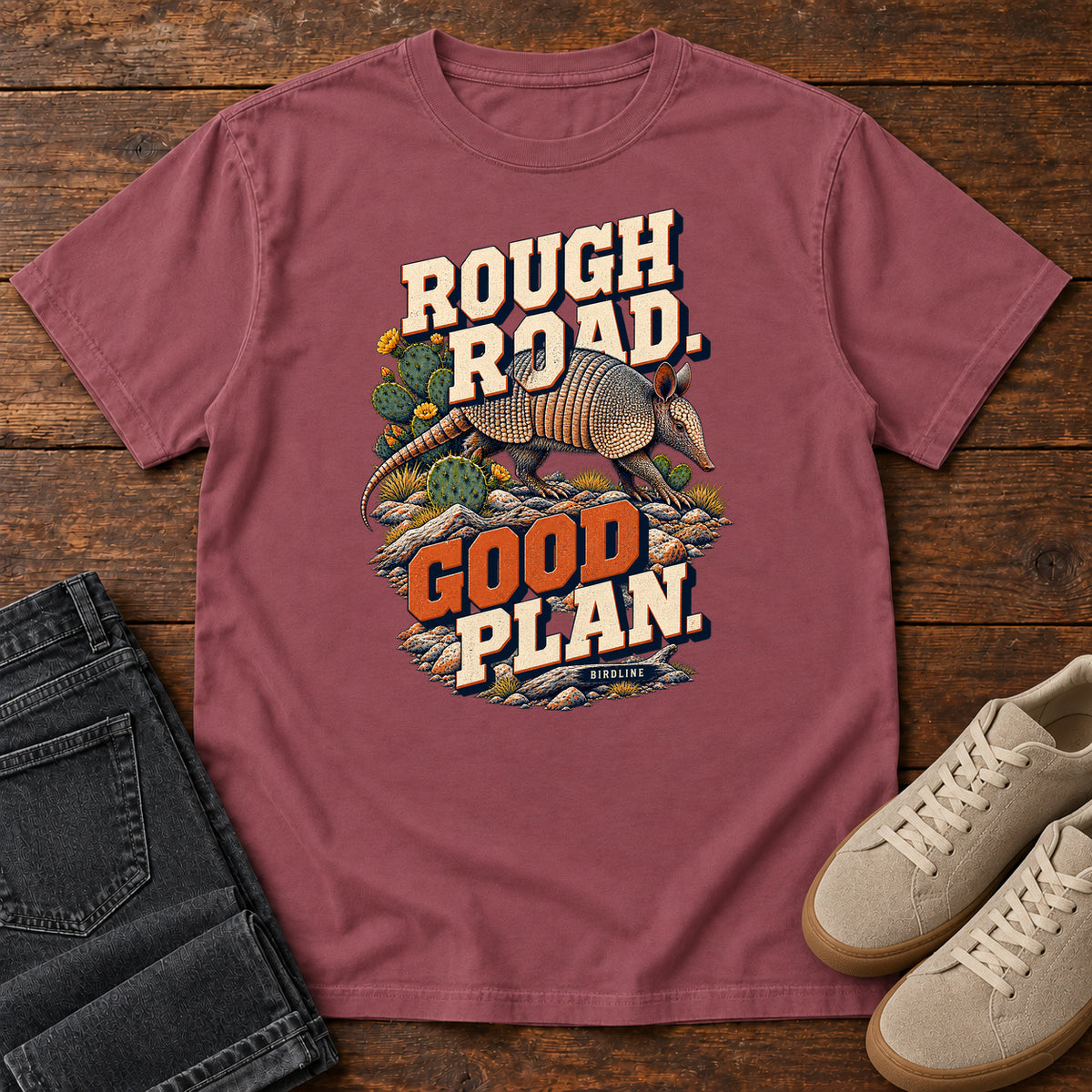 Rough Road Good Plan Armadillo T-Shirt in Brick
