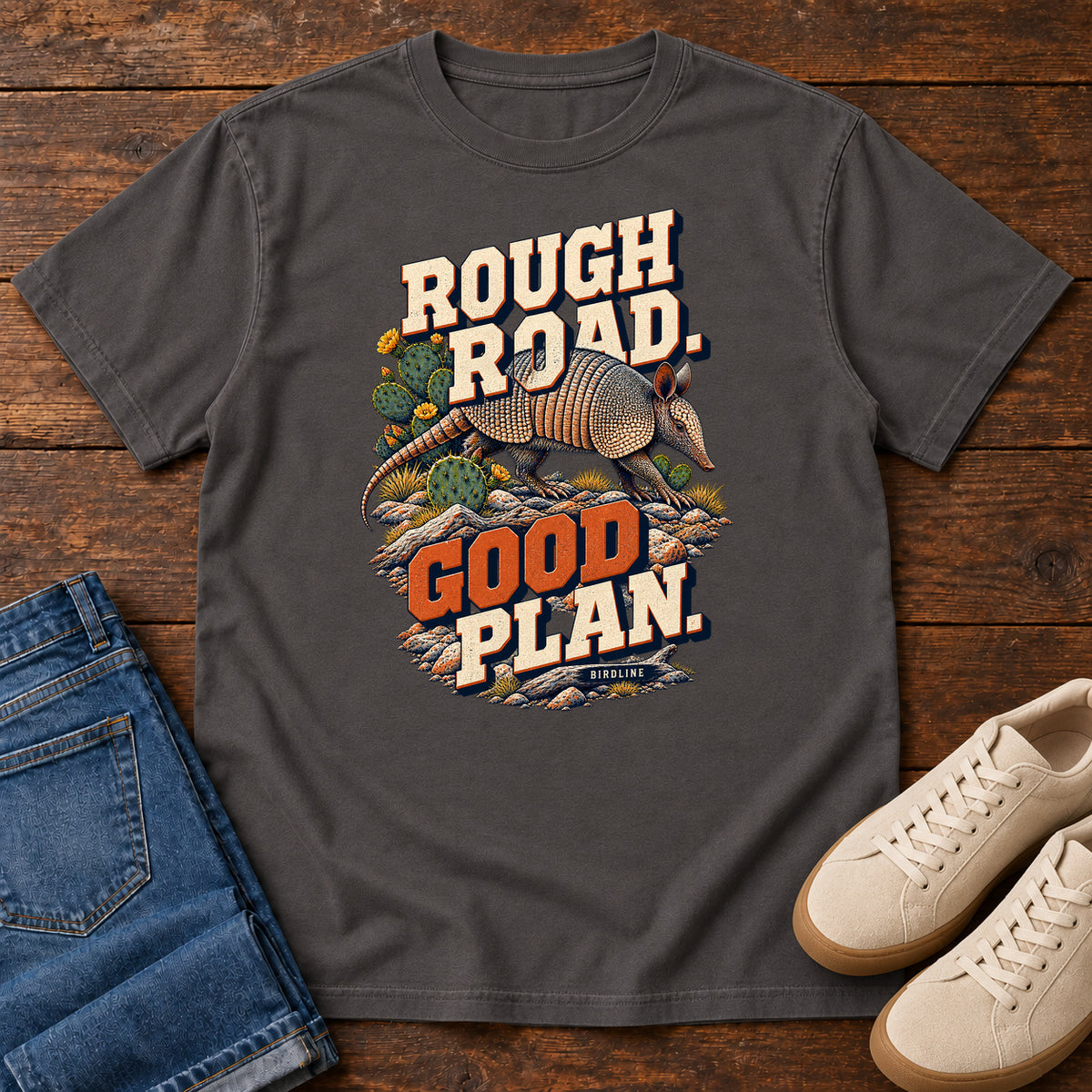 Rough Road Good Plan Armadillo T-Shirt in Graphite