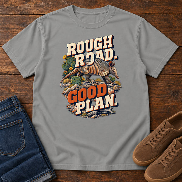 Rough Road Good Plan Armadillo T-Shirt in Grey, front view