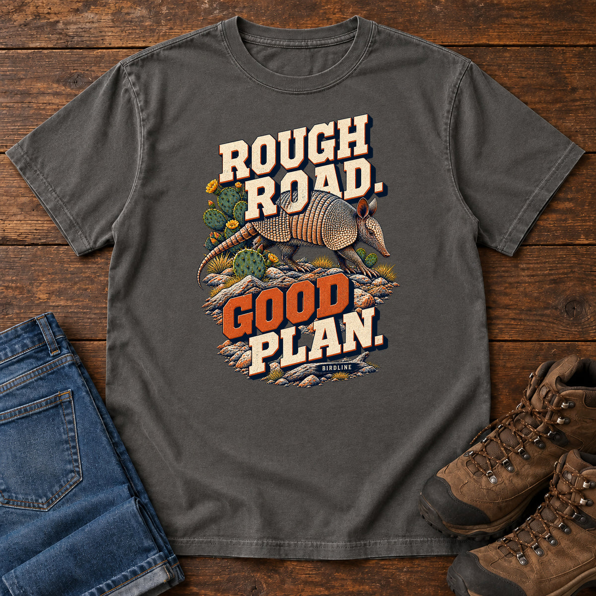 Rough Road Good Plan Armadillo T-Shirt in Pepper