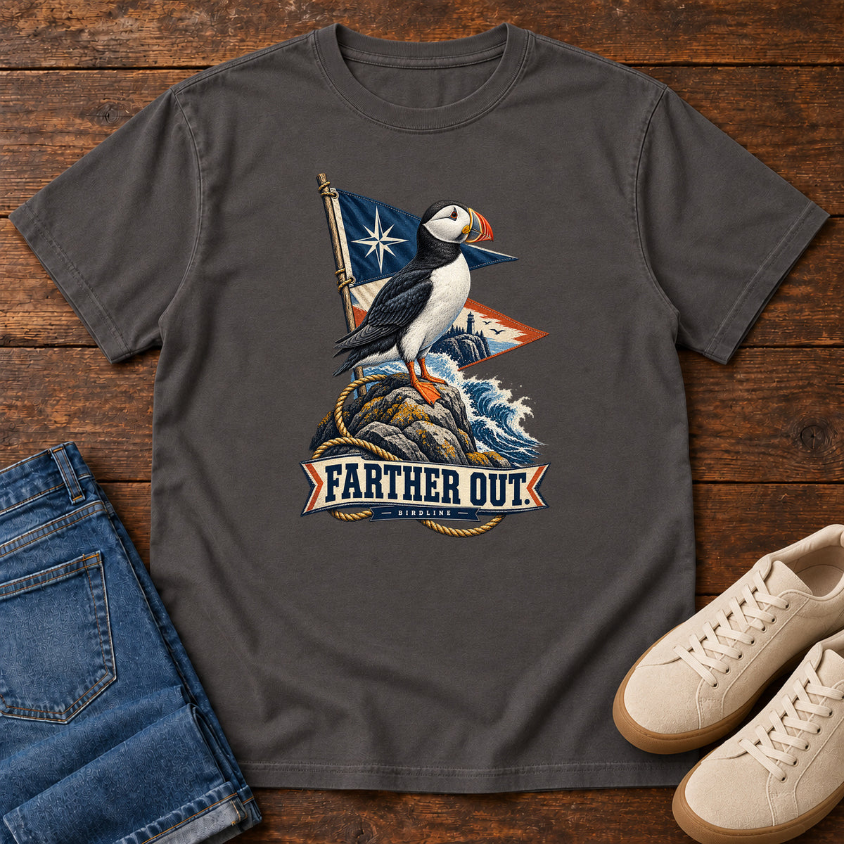 Farther Out Puffin T-Shirt in Graphite