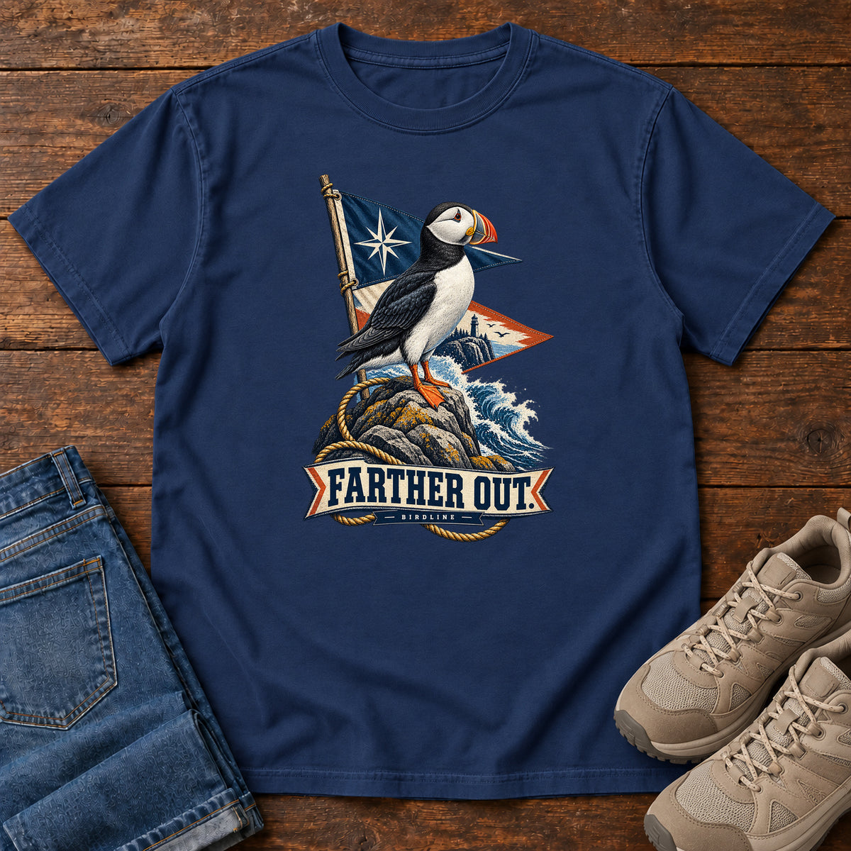 Farther Out Puffin T-Shirt in True Navy