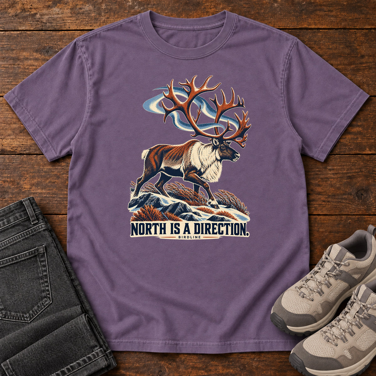 North Is a Direction Caribou T-Shirt in Grape