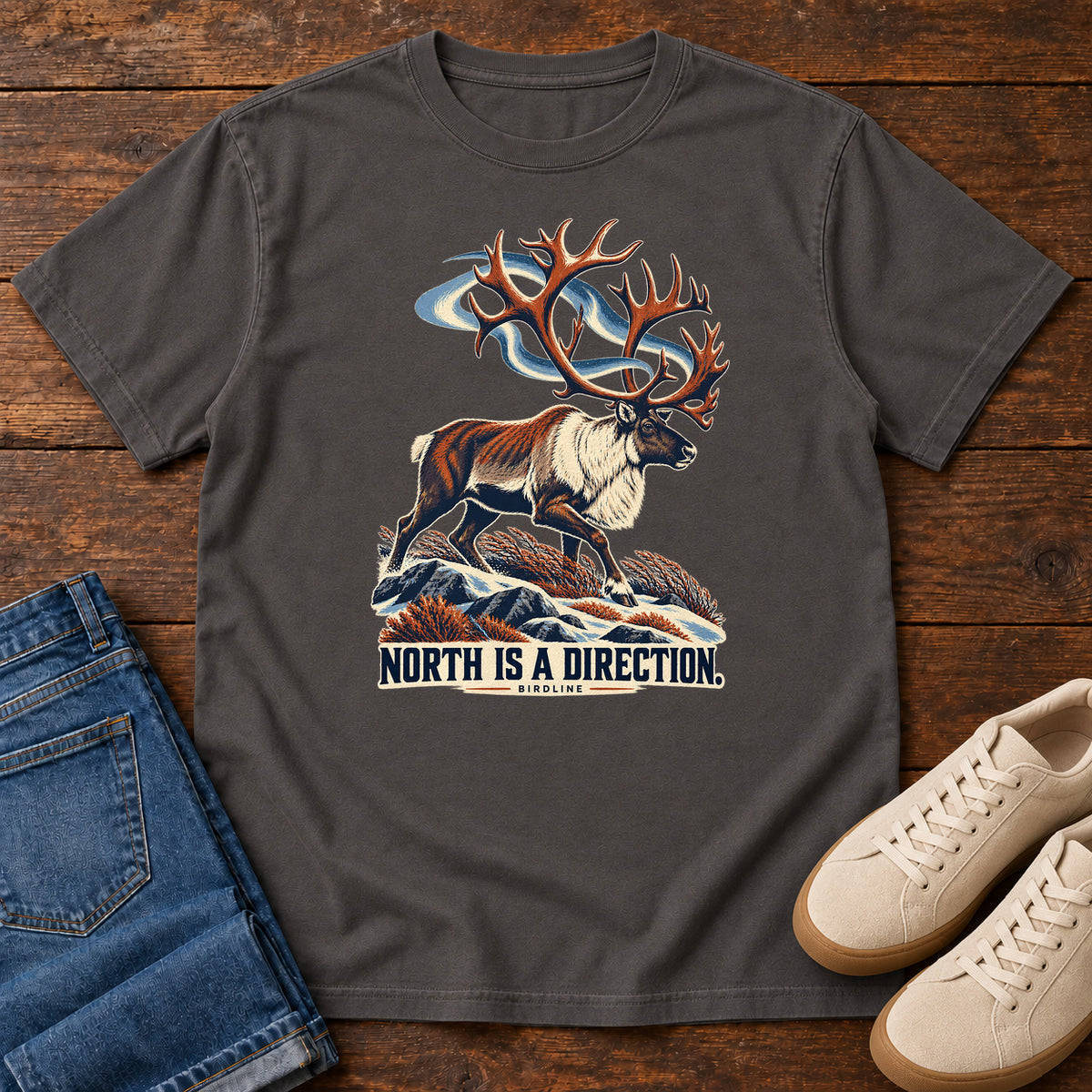 North Is a Direction Caribou T-Shirt in Graphite