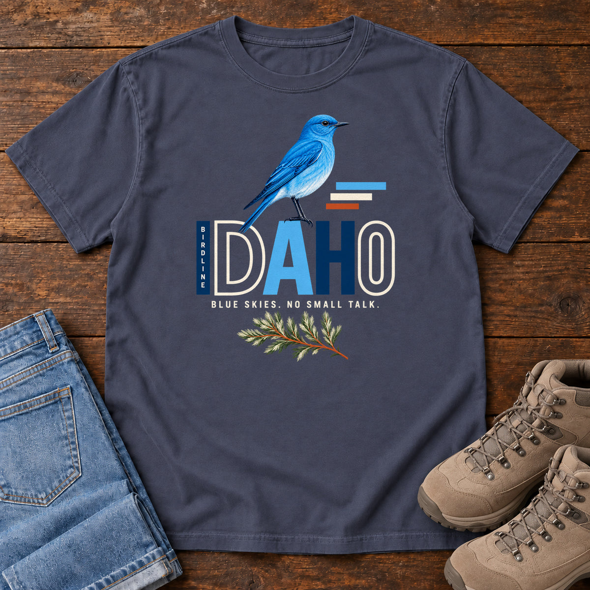 Idaho Blue Skies No Small Talk T-Shirt in Navy