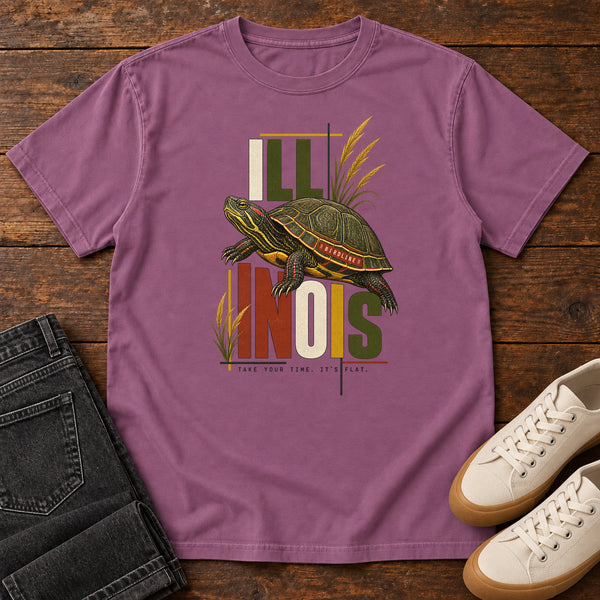 Illinois Take Your Time Turtle T-Shirt in Berry, front view