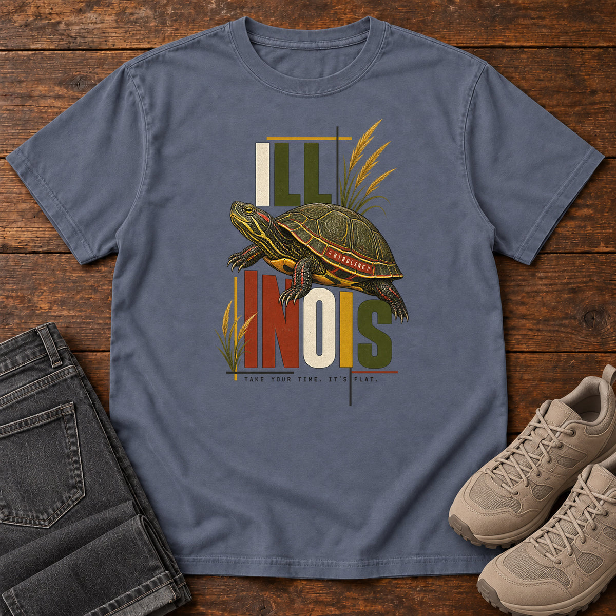 Illinois Take Your Time Turtle T-Shirt in Denim