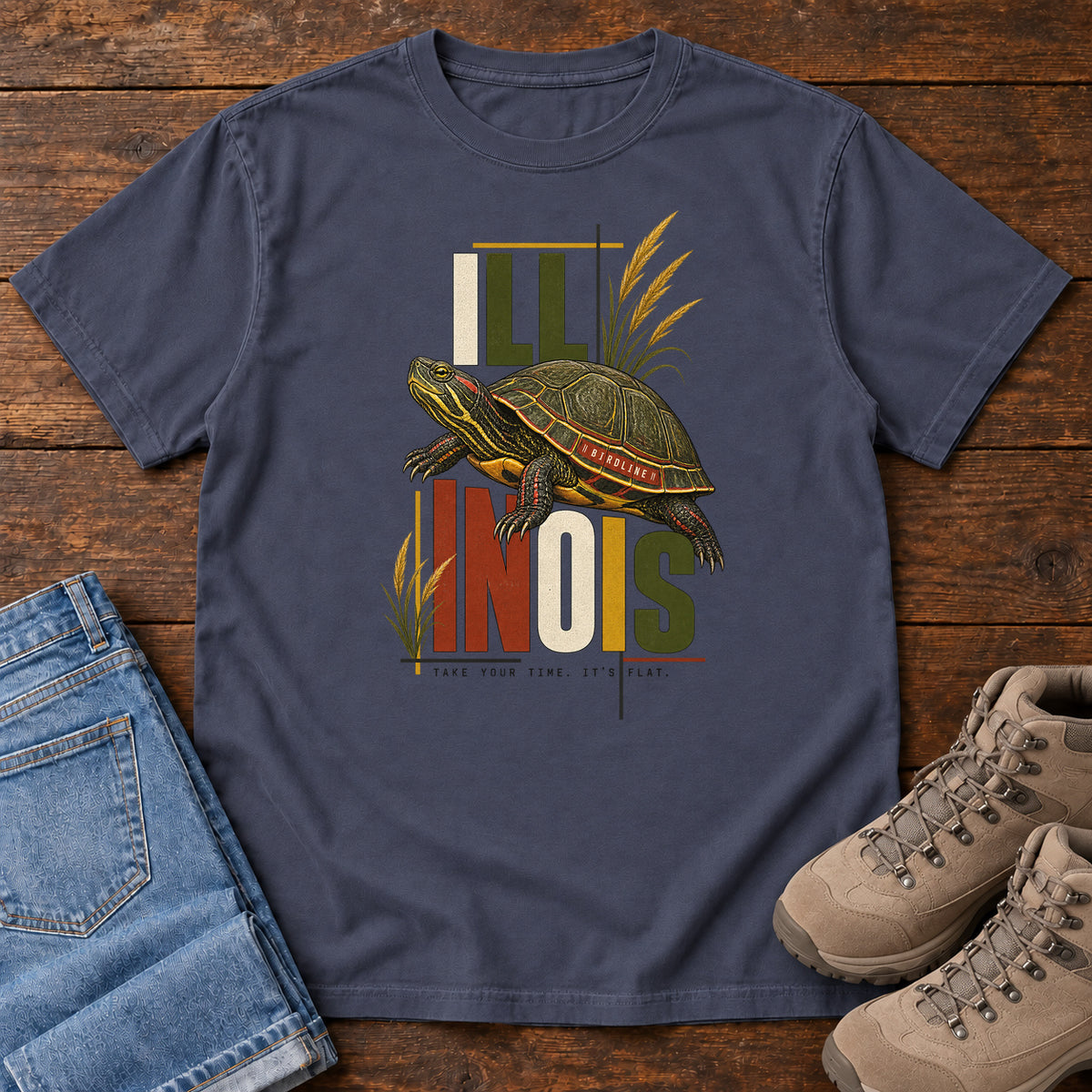 Illinois Take Your Time Turtle T-Shirt in Navy