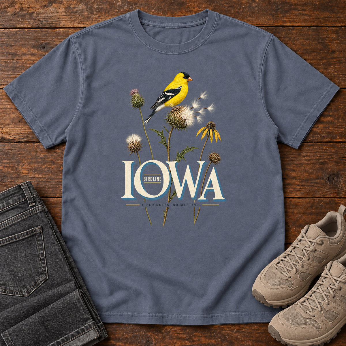 Iowa Field Notes No Meetings T-Shirt in Denim