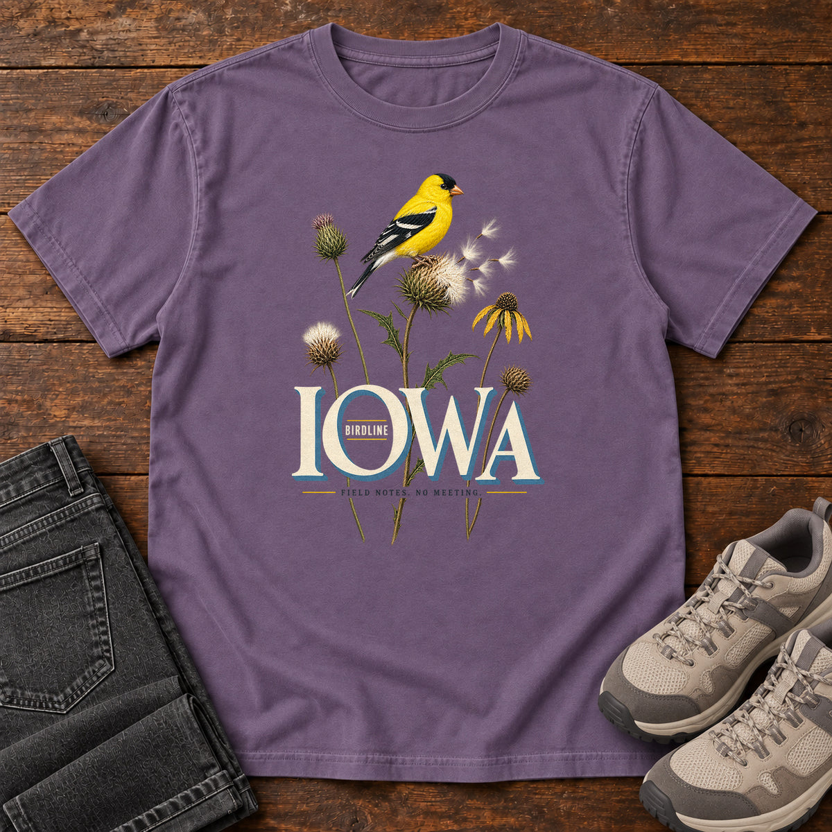 Iowa Field Notes No Meetings T-Shirt in Grape