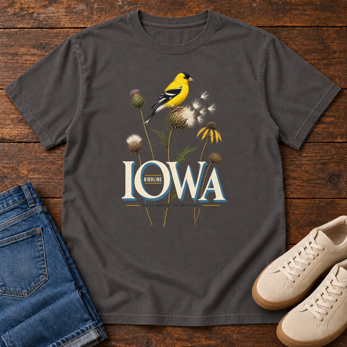 Iowa Field Notes No Meetings T-Shirt in Graphite