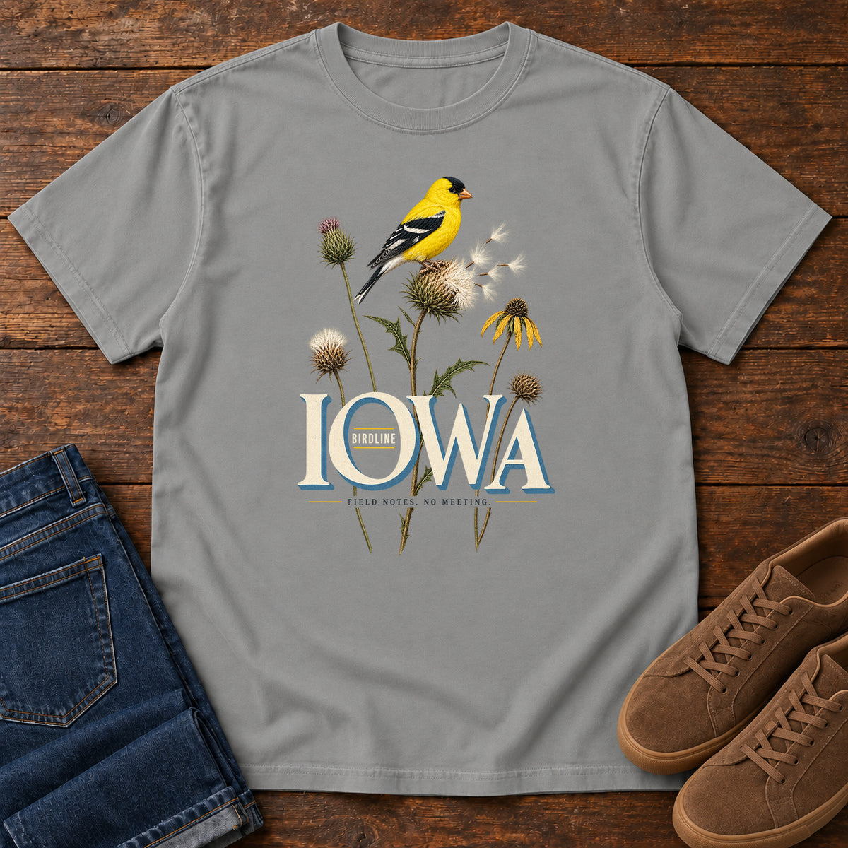 Iowa Field Notes No Meetings T-Shirt in Grey