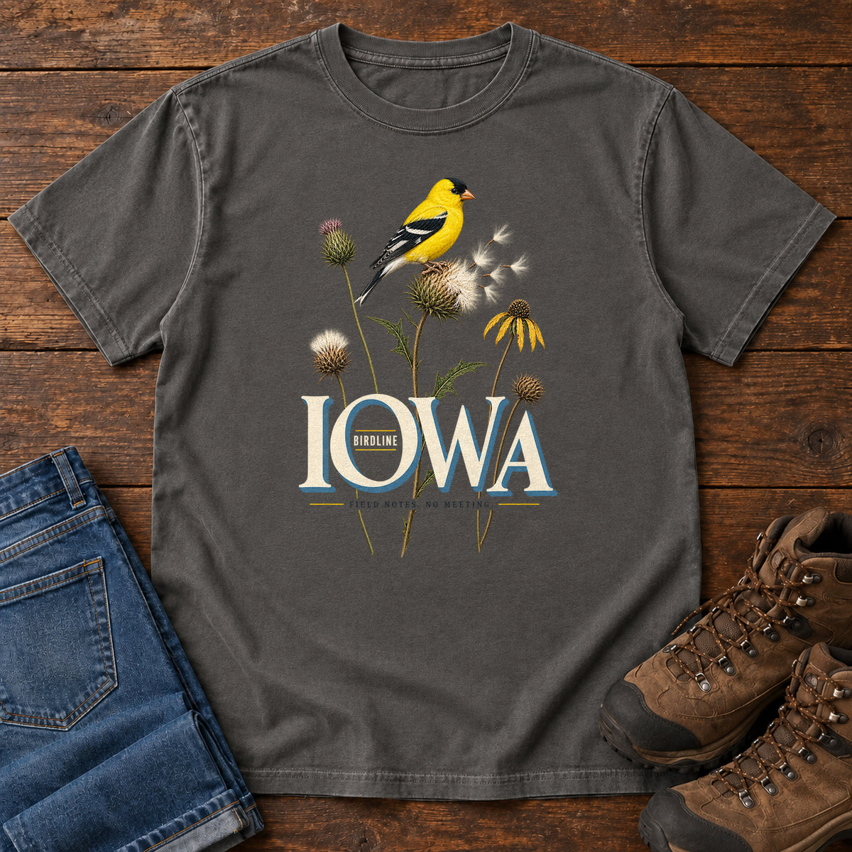 Iowa Field Notes No Meetings T-Shirt in Pepper