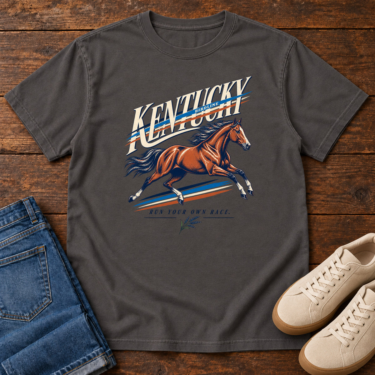 Kentucky Run Your Own Race Horse T-Shirt in Graphite
