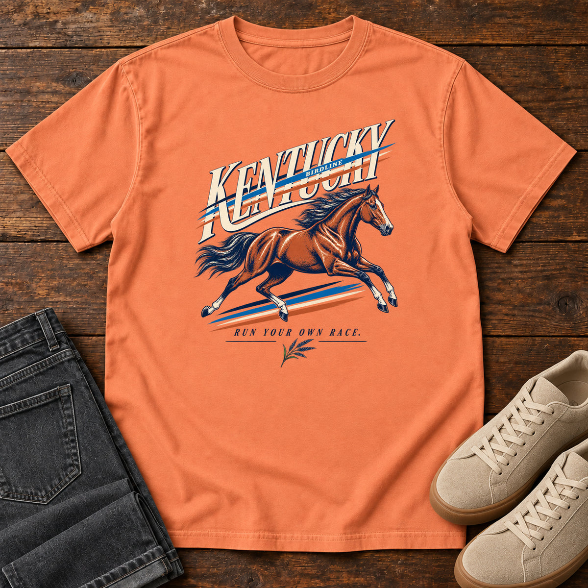 Kentucky Run Your Own Race Horse T-Shirt in Terracotta