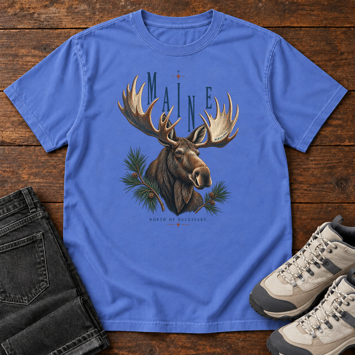 Maine North of Necessary Moose T-Shirt in Mystic Blue