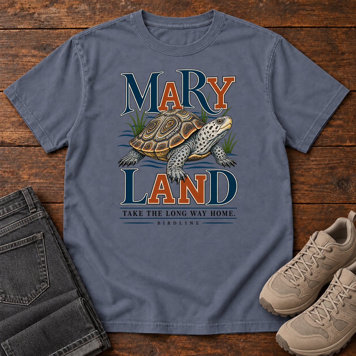Maryland Take the Long Way Home Turtle T-Shirt in Denim
