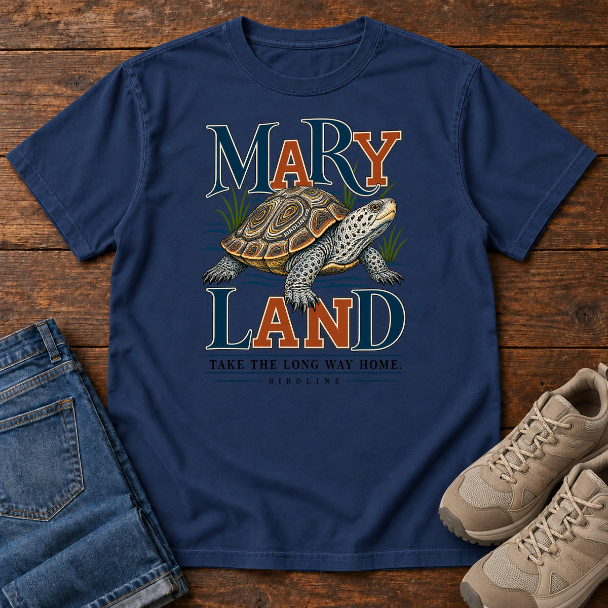 Maryland Take the Long Way Home Turtle T-Shirt in True Navy