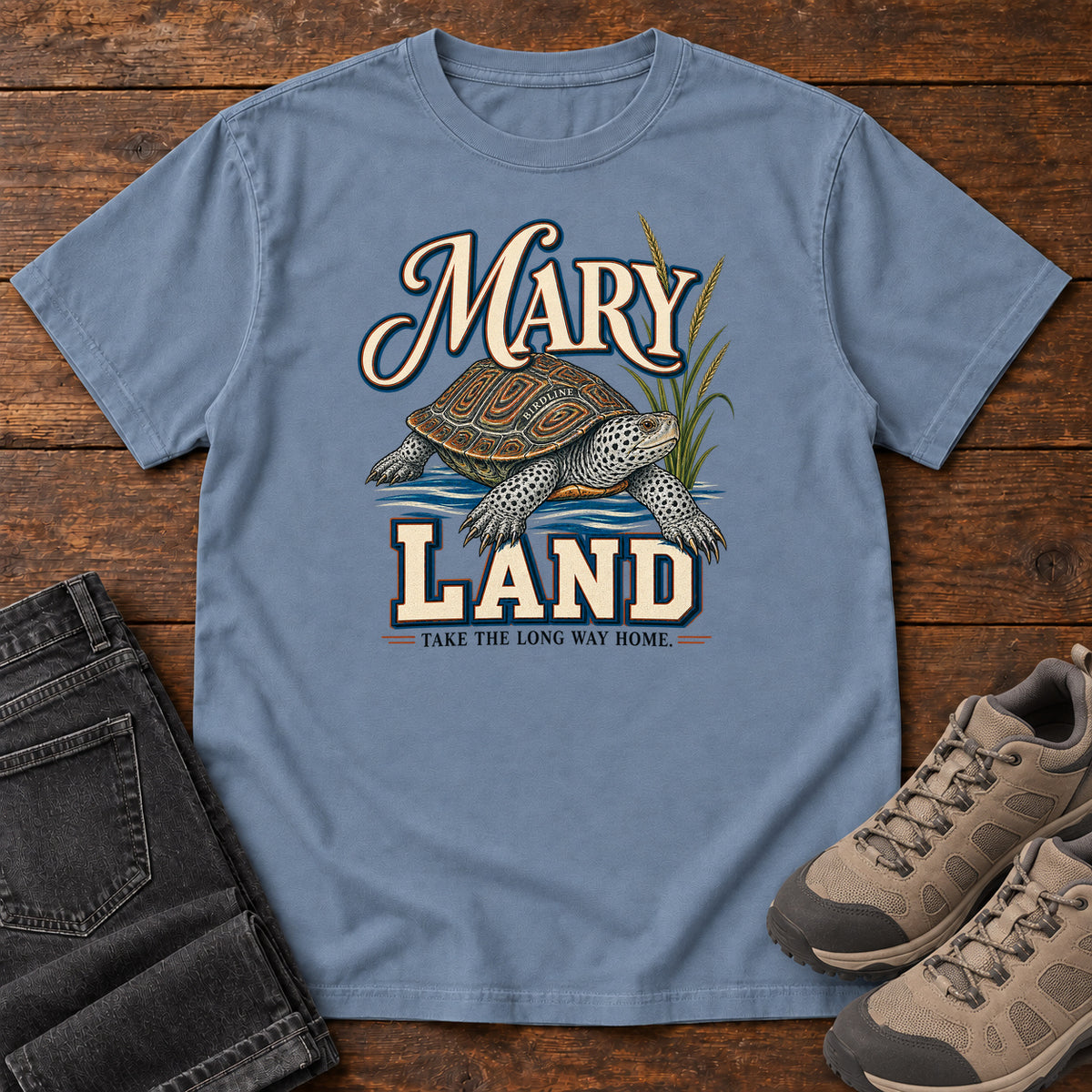 Maryland Take the Long Way Home Turtle Variant T-Shirt in Blue Jean